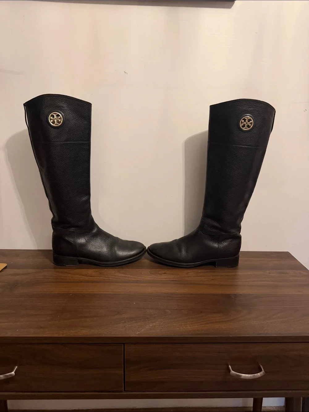 Tory Burch Junction Leather Riding Boots Black-sz 9